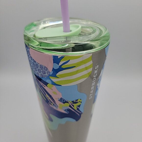 Starbucks 24 oz Cold Tumbler Stainless Double Wall Sip or Straw Lid SPRING Print - Picture 6 of 15